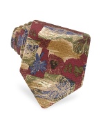 Forzieri Red Multicolor Abstract Collage Printed Silk Tie