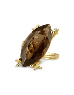 Forzieri Smokey Quartz and Diamond 18K Yellow Gold Ring