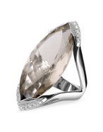 Forzieri Smokey Quartz and Diamond White Gold Fashion Ring