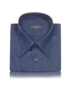 Forzieri Solid Dark Blue Cotton Italian Slim Dress Shirt