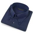 Forzieri Solid Dark Blue Linen Button-Down Dress Shirt