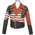 Forzieri Stars and Stripes USA Flag Men` Genuine Leather Jacket