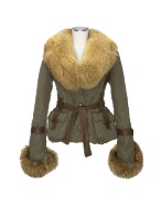 Forzieri Stone Brown Leather and Fox-Fur Trim Jacket