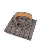 Striped Brown Italian Cotton Button Down Dress Shirt