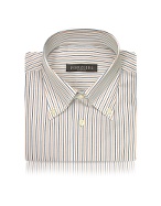 Forzieri Striped White Cotton Button Down Italian Dress Shirt