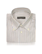 Forzieri Striped White Cotton Button Down Italian Dress Shirt