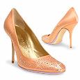 Forzieri Swarovski Jeweled Apricot Satin and Leather Pump Shoes