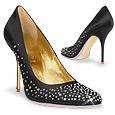 Forzieri Swarovski Jeweled Black Satin and Leather Pump Shoes