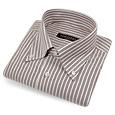 White and Brown Striped Button-Down Italian Cotton Dress Shirt