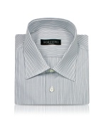 White and Gray Striped Cotton Italian Dress Shirt