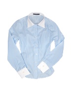 Forzieri White and Light Blue Pencil Stripe Cotton Blouse