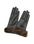 Women` Black Italian Nappa Leather Gloves w/Mink Fur