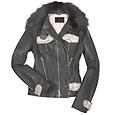 Forzieri Women` Black Leather and Fox Fur-Collar Jacket
