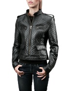 Forzieri Women` Black Quilted Leather Zip Motorcycle Jacket