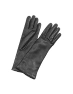 Women` Cashmere Lined Black Italian Leather Long Gloves