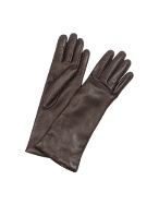 Forzieri Women` Cashmere Lined Dark Brown Italian Leather Long Gloves