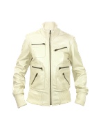 Forzieri Women` Cream Leather Bomber Jacket