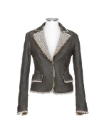 Women Dark Brown Embroidered Washed Leather Jacket