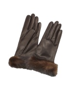 Forzieri Women` Dark Brown Italian Nappa Leather Gloves w/Mink Fur