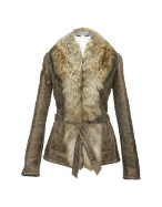 Forzieri Women` Fur Collar Italian Leather and Shearling Jacket