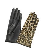 Women` Leopard Pony Hair and Italian Nappa Leather Gloves