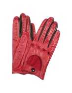 Women` Red and Black Perforated Italian Leather Gloves