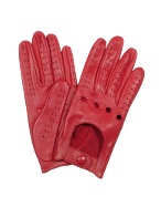 Women` Red Perforated Italian Leather Gloves
