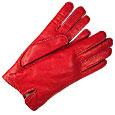 Women` Stitched Silk Lined Red Italian Leather Gloves