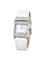 Forzieri Women` Swarovski Crystal White Croco Strap Watch