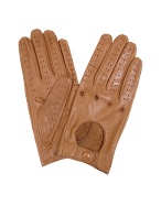 Women` Tan Perforated Italian Leather Gloves