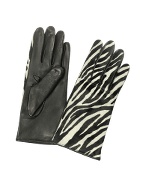 Forzieri Women` Zebra Pony Hair and Italian Nappa Leather Gloves