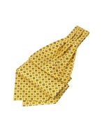 Forzieri Yellow Geometric Pattern Twill Silk Ascot