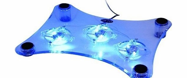 Fosmon Technology Fosmon USB Crystal 3 Fans Cooler Pad (Blue Light) for Laptop, Notebook, Xbox, Sony PlayStation/ PS3 Slim