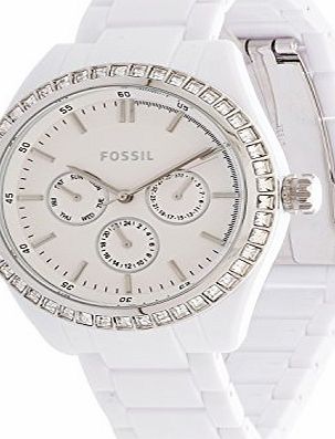 Fossil Ladies Designer Watch - White amp; Stones Day Date BQ1109