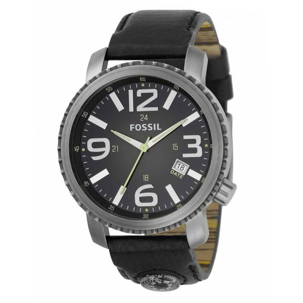 Fossil Mens Black Leather Strap Watch JR1138