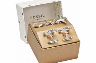 Fossil Mens Dress Silver Tone Cufflink and Tie