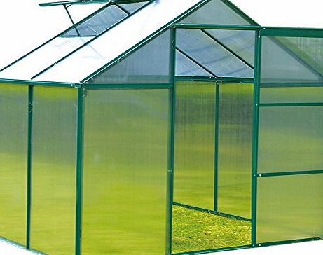 FoxHunter Clear Polycarbonate Greenhouse Aluminium Frame With Foundation Base and Slide Door Green 4x6FT