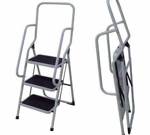 FoxHunter Foldable 3 Step Steel Non Slip Ladder tread Stepladder With Safety Side Rail Handrail Home Kitchen