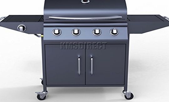 FoxHunter Garden Outdoor Portable BBQ Gas Grill 4 Burner Barbecue Barbeque   1 Side Burner With Thermometer New G2087D-02 Black