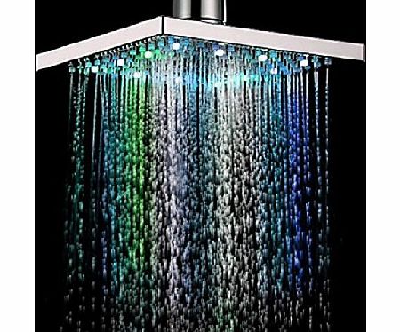 Foxnovo 8-inch Multi-color Changing LED Light Square Shaped Water Shower Head Shower Faucet Nozzle