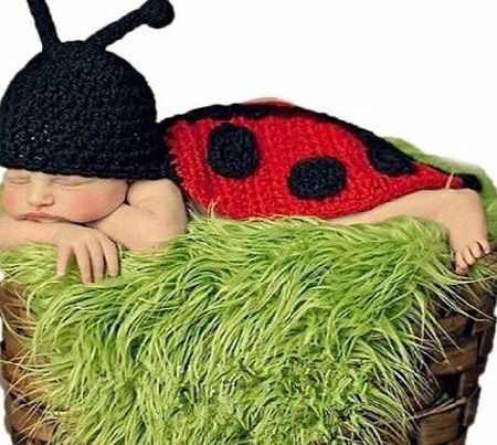 Foxnovo Cute Beetle Style Baby Infant Newborn Handmade Crochet Beanie Hat Clothes Baby Photograph Props