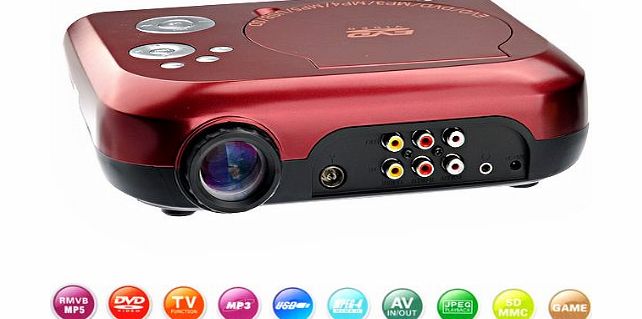 Foxnovo High-definition LED IR Remote Home Theater Portable DVD Projector with DVD/RMVB/TV/Game/USB/SD/AV-In Out (Red)