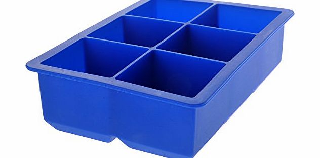 Foxnovo Novelty 6-Square Soft Silicone Ice Cube Tray Ice Maker Jelly Pudding Mould (Blue)
