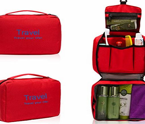 Foxnovo Portable Multi-function Waterproof Hanging Wash Bag Toiletry Bag Travel Cosmetic Bag Pouch Organizer (Red)