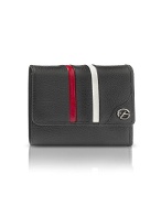 Francesco Biasia Breakaway - Black Striped Calf Leather Flap Wallet