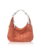 Francesco Biasia Edith - Croco Stamped Suede and Leather Hobo Bag