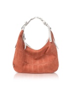 Francesco Biasia Edith - Croco Stamped Suede and Leather Hobo Bag