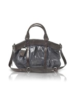 Fascination - Studded Trim Leather Satchel Bag