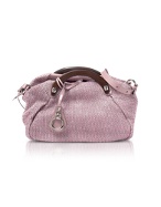Francesco Biasia Francine - Pink Knit Rafia Satchel Bag w/ Wooden