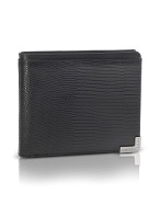 Francesco Biasia Groove - Black Lizard Stamped Leather Billfold Wallet